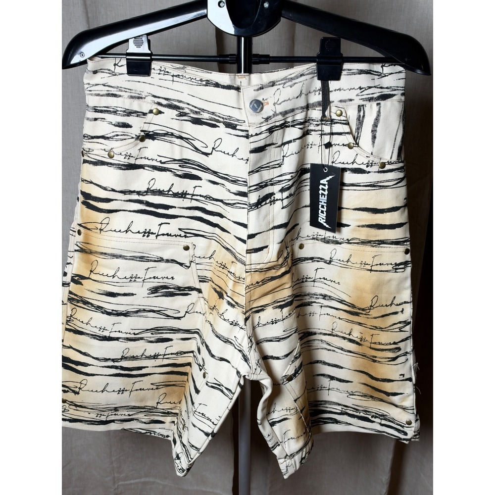 Ricchezza Forever Men's 32 Graphic Jorts Baggy Denim Shorts Y2K Streetwear NWT